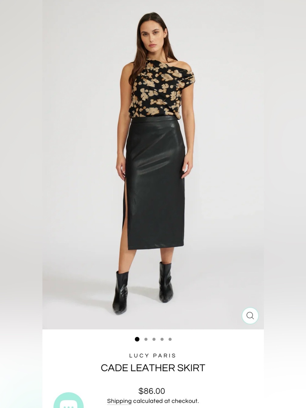 Lucy Paris Black Faux Leather Midi Skirt with Side Slit size Medium